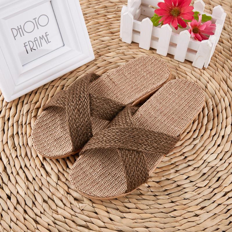 Fashion Women Indoor Slippers Home Flax Slides Summer Flat Shoes Woman House Floor Slippers Breathable Lovers Bedroom Shoes SH061202