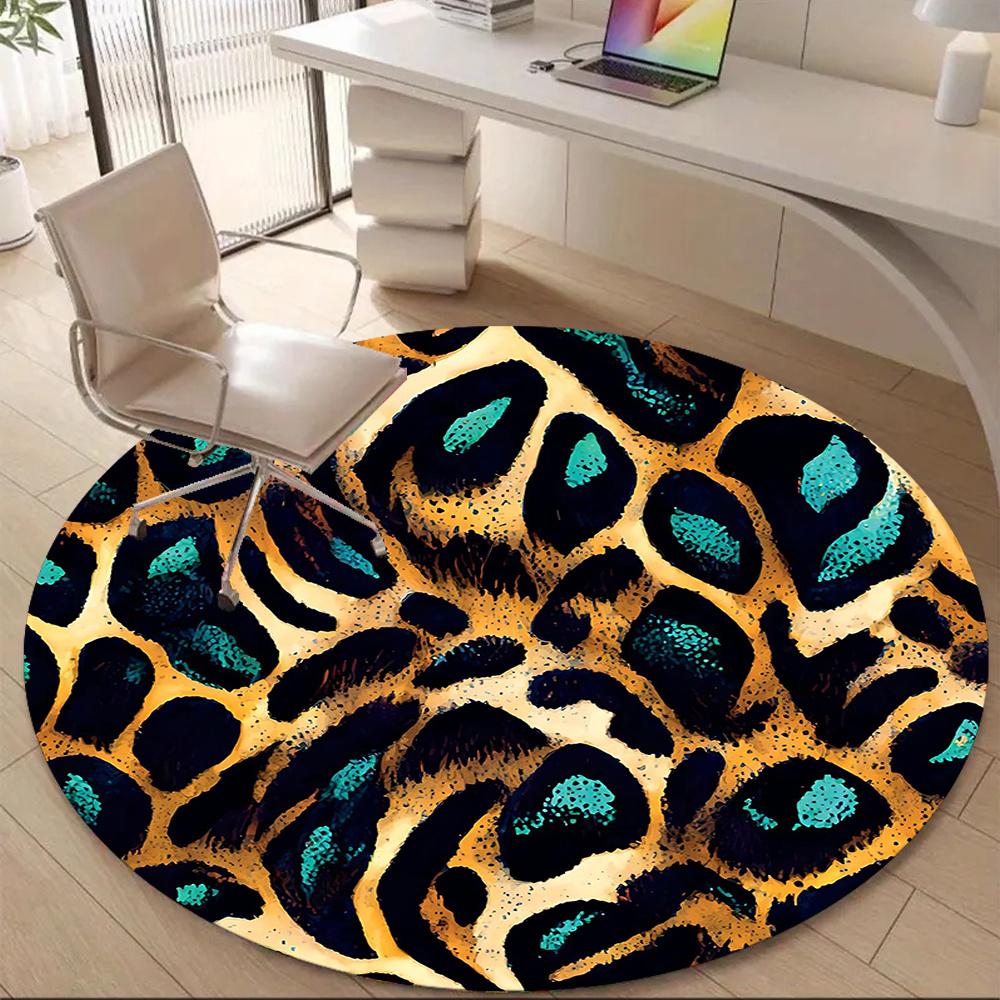

1PC Leopard Print Office Round Area Rug, Indoor Mat Suitable ForOffice, Under Office Chairs Bedroom Living Room Home Decor, Room Deco g032 80cm by 80cm