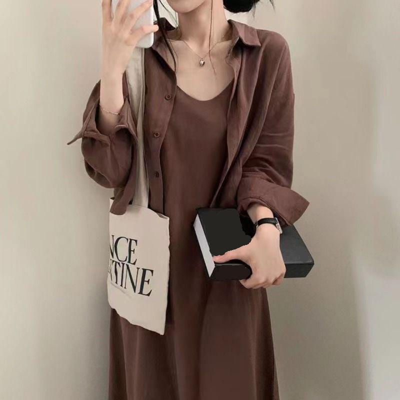 

Французский Винтаж Сексуальный Шик Женский Набор Рубашка Платье Наряд Осенняя Мода Не Подвластный Возрасту Без Бретелек Вечернее Платье Блузка XL коричневый