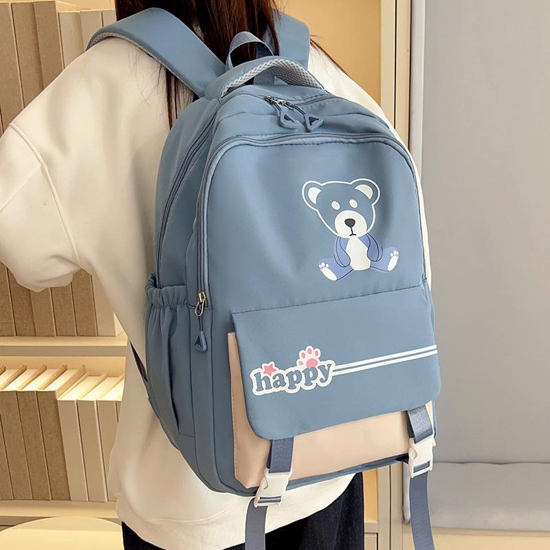 Fresh solid color backpack, casual and simple for junior high school students, light for class, large-capacity backpack.