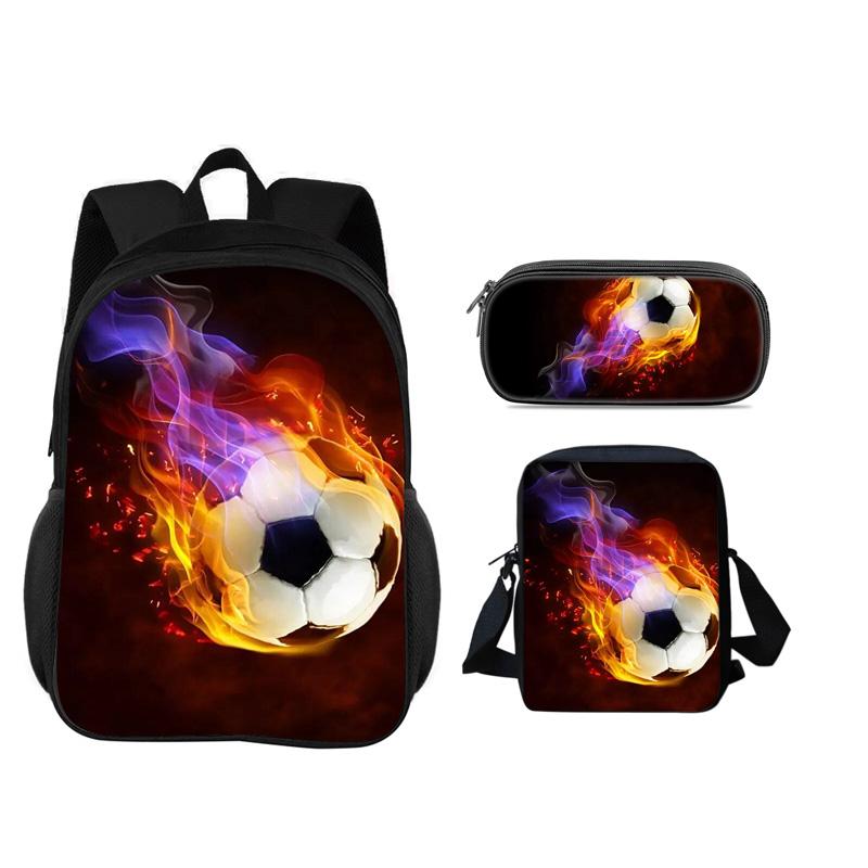 Voetbalrugzak etui schoudertas 3-delige set nieuwe voetbalprint, beste partner voor mannelijke en vrouwelijke leerlingen die naar school gaan