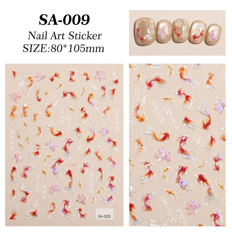 

Nail Sticker Shell Light Koi Colored Glaze Colorful Pink Goldfish New Year National Style Nail Ornament Embossed Decals SA-009 Aurora