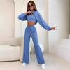 2023 European-American Fashion Round Neck Long Sleeve Crop Top and Long Pants Three-Piece Set