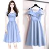 Women's Plus Size Cold Shoulder Cross Wrap A Line Midi Dress Solid Color High Waist Slim Fit Cocktail Party Swing Dress