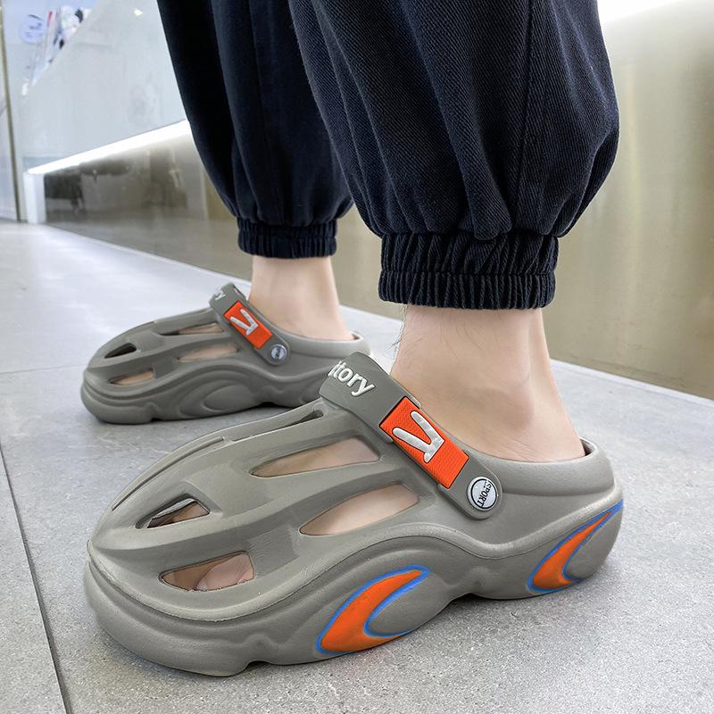 Slippers Men'S Trendy Thick-Soled Non-Slip Hole Shoes Men'S Hollow And Breathable Outdoor Beach Sandals