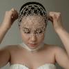 Net Shape Hair Hoop Head Chain Bride Tiaras Pearl Princess Hair Band Cap Head Chain  Girls