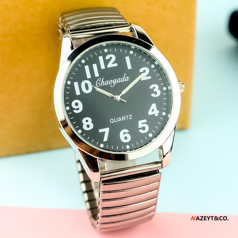Large Number Luminous Elderly Quartz Watch with Waterproof Stainless Steel Elastic Band