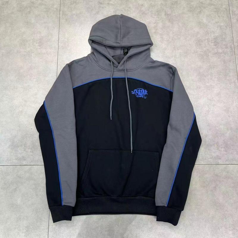 Men s Color Block Hoodie Patchwork Sweatshirt Streetwear Casual Pullover With Pocket 4XL чёрный