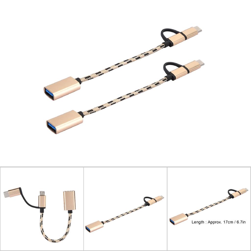 2Pcs Type C 2 In 1 OTG Transfer Wiring Adapter Electronic Transfer Connector USB3.0(Gold )