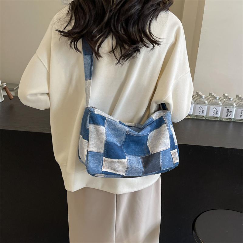 Джинсовая холщовая сумка Женская сумка через плечо Пригородная большая сумка синий — фото 4