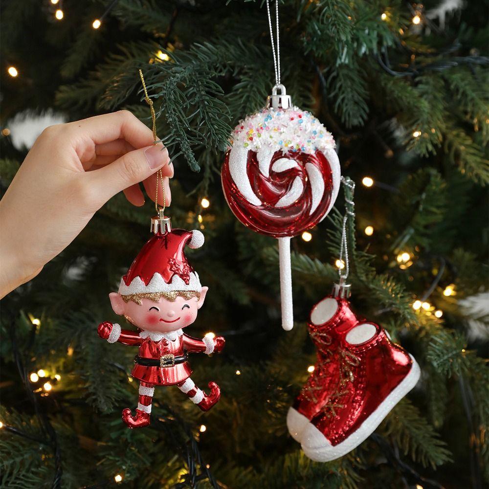Santa Claus Christmas Elf Pendant Shiny Red Merry Christmas Decor  Holiday Party Decor
