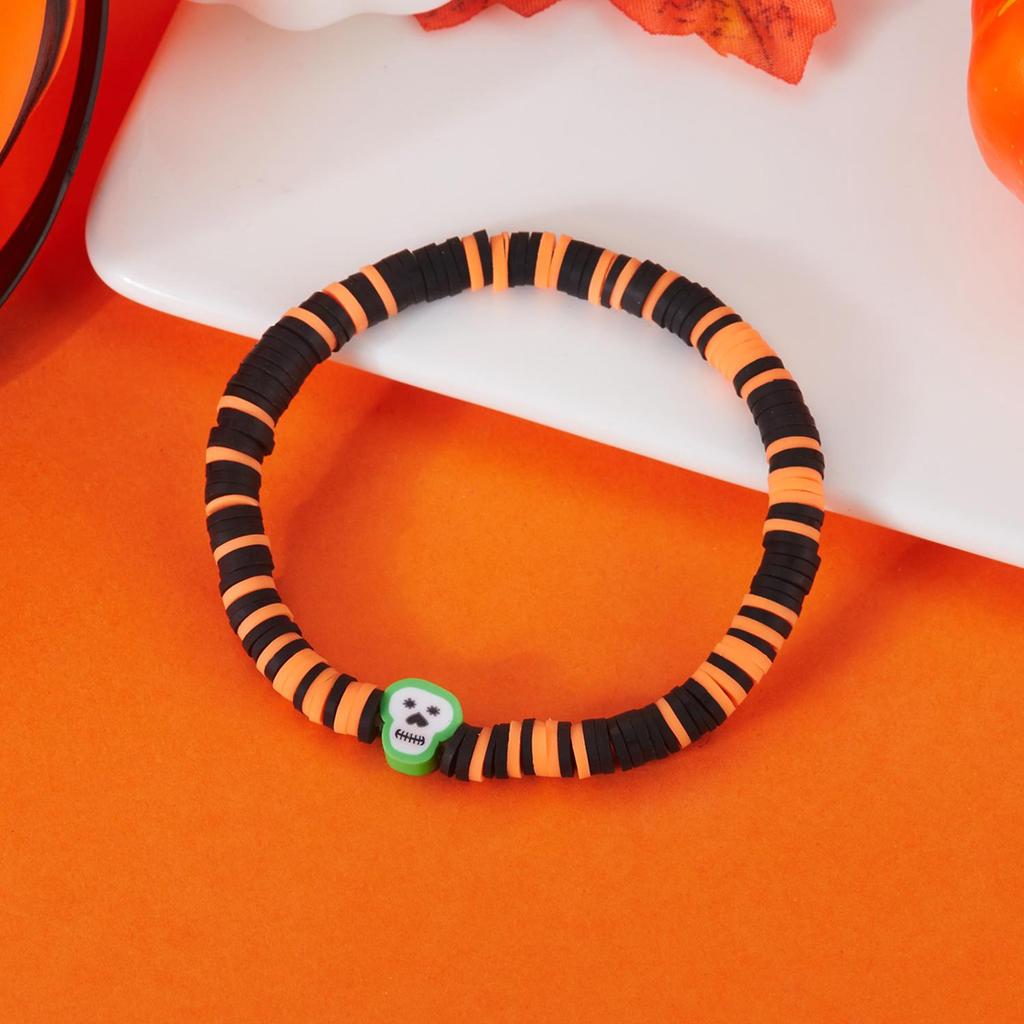 Halloween Skeleton Ghost Pumpkin Pattern Bracelet Ladies Soft Clay Pottery Beaded Bracelet Party Halloween Jewelry Gift