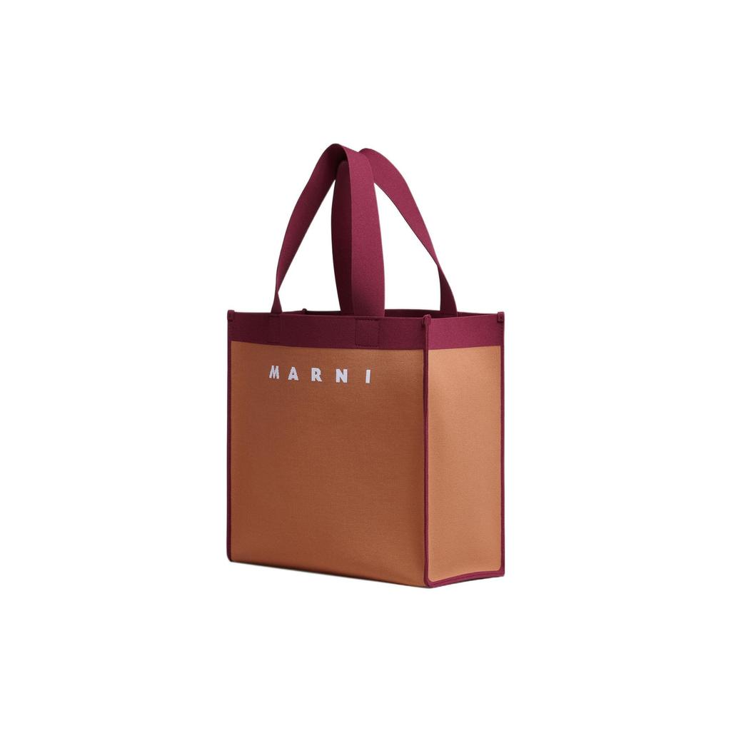 Marni Logo Print Color Block Design Tote Bag Women Tote Bags Brown Purple SHMP0076A2P4602ZO196