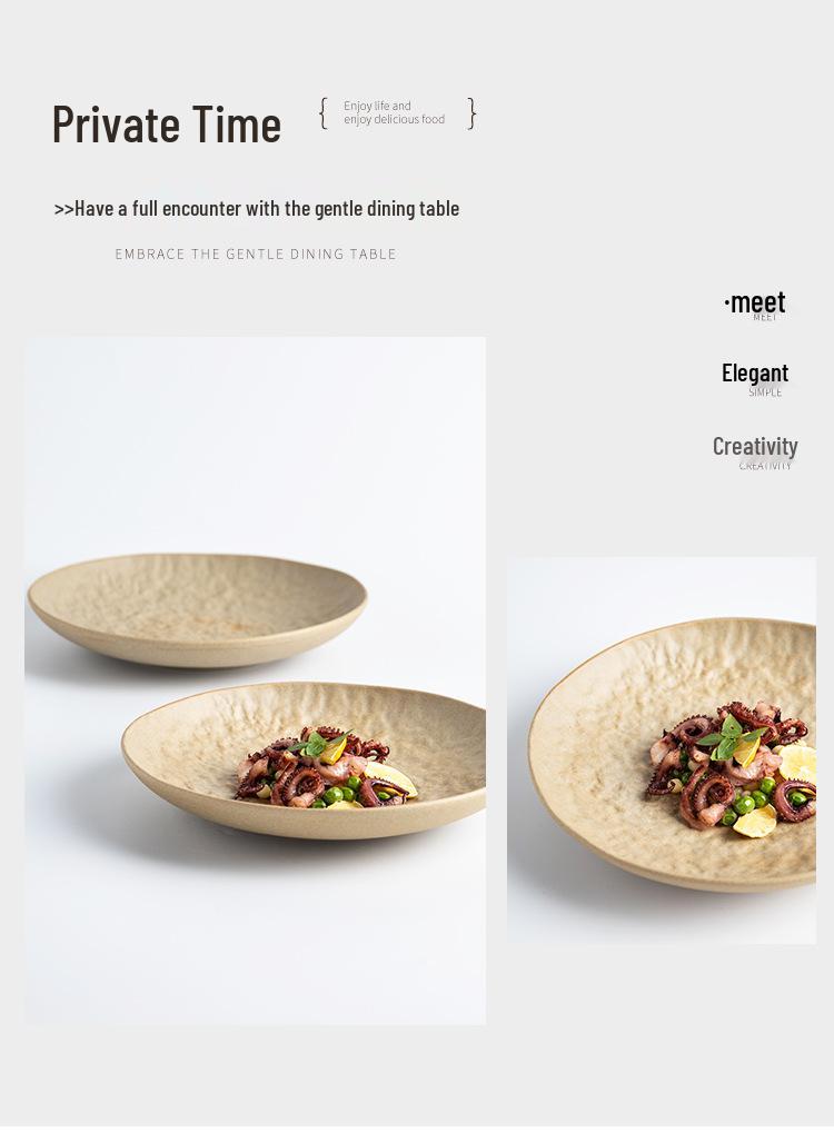 Elegant Ceramic Plate for Home - Perfect for Vegetables, Steak, and More. High-End Western Style and Ideal for Hotels.