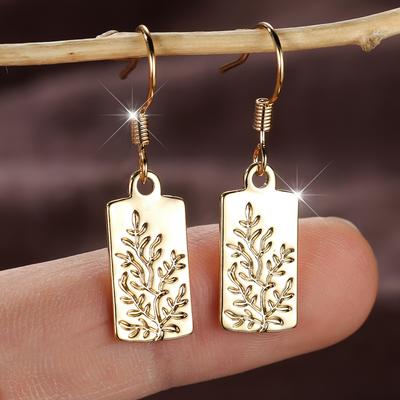 Mode Gold Farbe Algen Muster Rechteck Haken Baumeln Ohrringe für Frauen Elegante Schmuck Geschenk