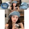 Vintage Denim Beret Hat For Women Summer Washed Style Retro Cap With Embroidery