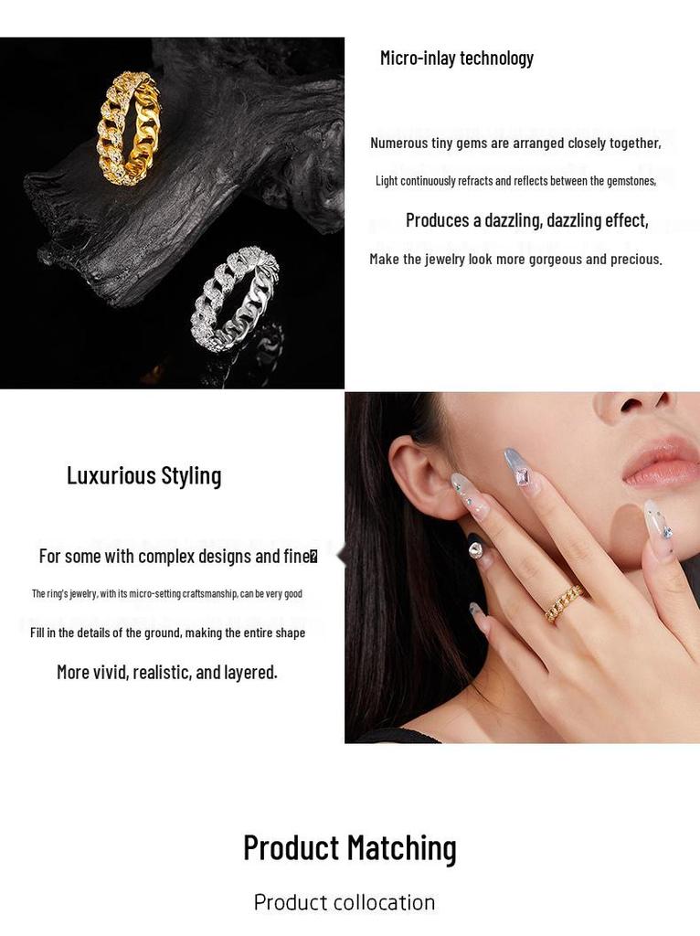Men's Trendy Cuban Chain Zirconia Ring - Hip Hop Style, Super Cool Finger Jewelry for Couples.