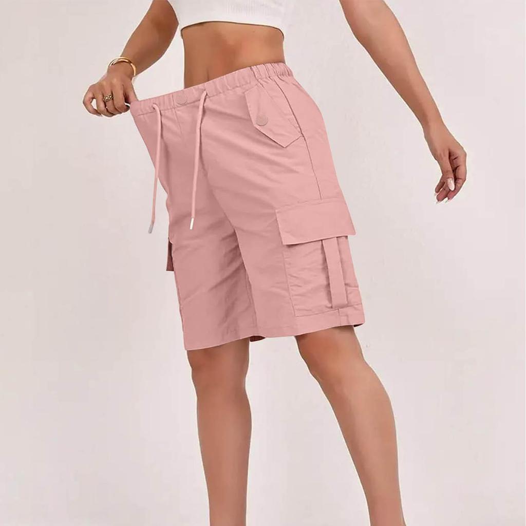 2026 Summer High-Waisted Button Lace-up Cargo Shorts with Pockets