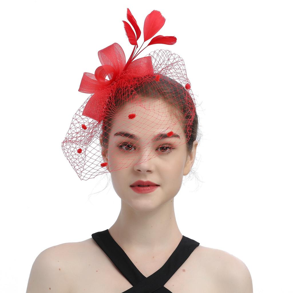 Wedding bride's mesh headdress hairclip floral party accessories European and American horse racing club feather veil headband