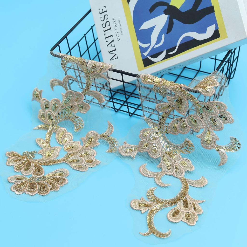 Gold Sequined Bead To Flower Bead Embroidery Lace Flower Decal Embroidery Lace Stage Performance Accessories