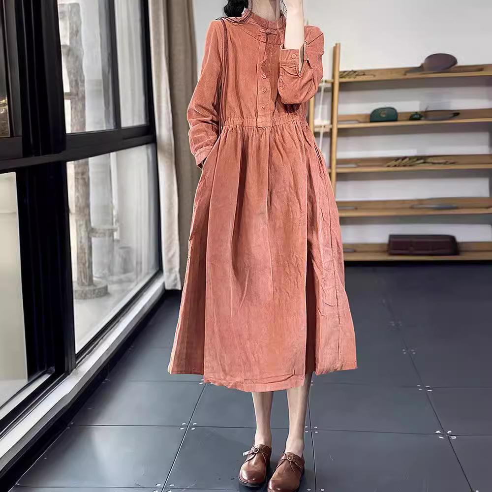 knee length dresses for ladies Plus Size Women Literature Lattice Loose Elbow Sleeve Dark Blue Dress –  BUYKUD
