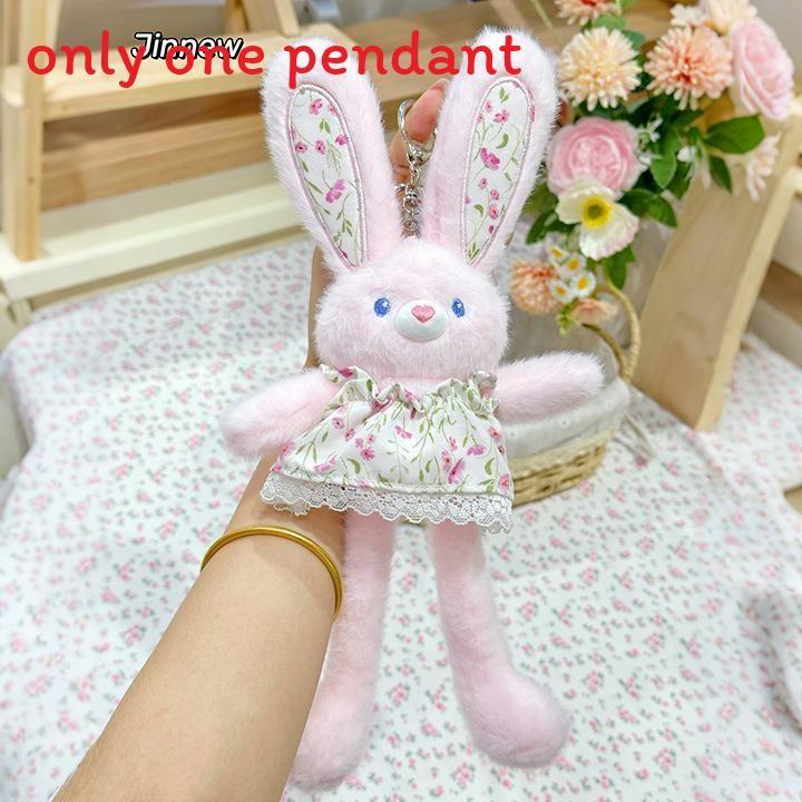 Plush Rabbit Pendant Keychain With Floral Skirt Design For Gift And Collection