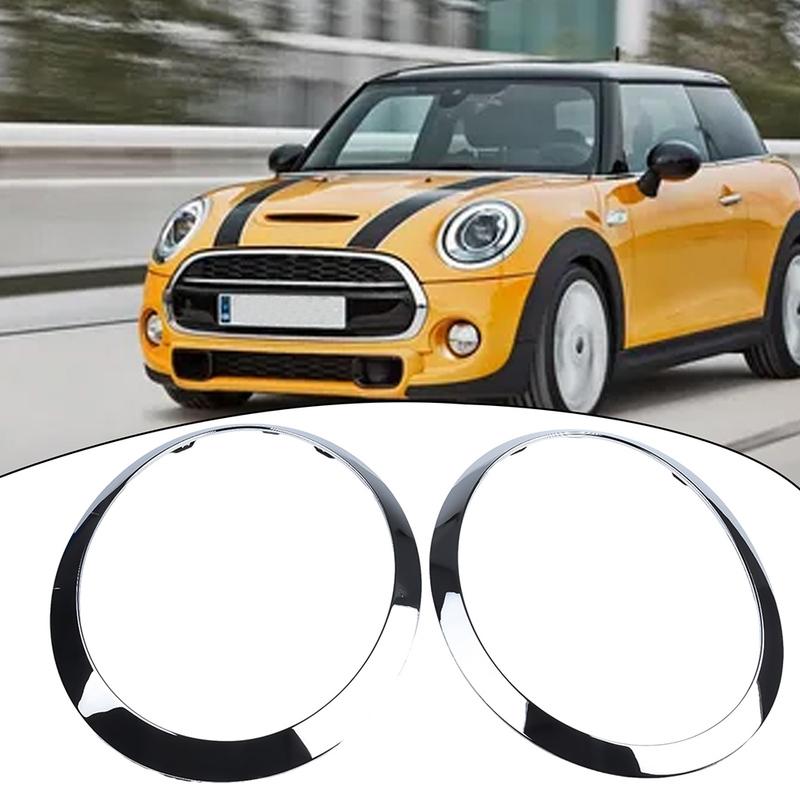 1Pair Silver Headlight Trim Ring Covers For MINI Cooper F55 F56 F57 2014-2024 Lamp Frame Headlight Trim Ring