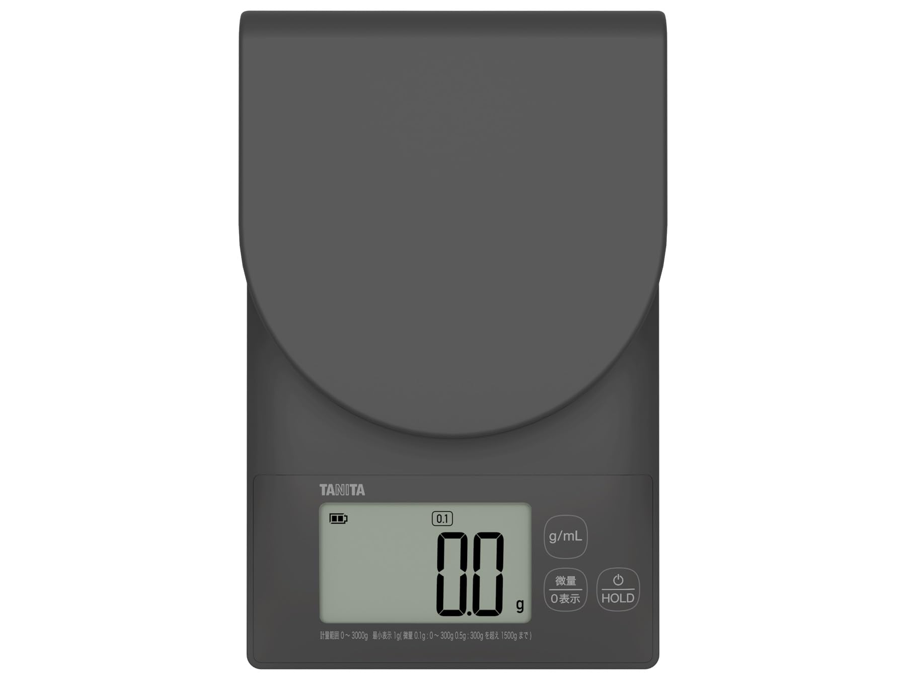 

Tanita Scale, Fully Washable [0.1g increments, up to 3kg / Fully Washable] Can weigh large items like mail and bowls (HOLD mode). Can also measure wat