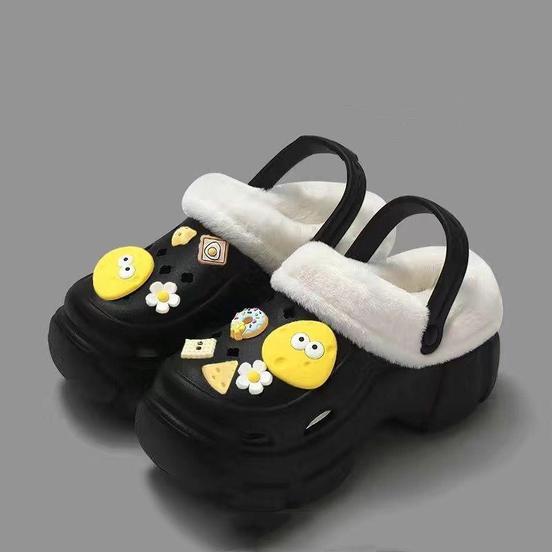 Plus Velvet Cotton Hole Shoes Women's Autumn and Winter Inner Liner Outer Wear Increased Thick-soled Woolen Cotton Slippers