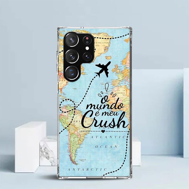 World Map Travel Plans Phone Case For Samsung Galaxy S24 S25 Edge S26 Ultra S22 S23 Plus S21 + S20 FE Soft TPU Back Cover Galaxy