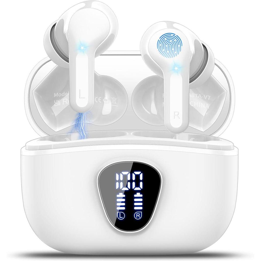 Wireless Earbuds Bluetooth 5.3 Headphones 40H Playback HiFi Stereo Ear Buds Noise Cancelling sIP7 Waterproof Earphone for iOS Andriod