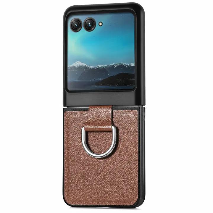 Für Motorola Razr 70 60 50 40 Ultra 5G Faltbare Rückseite Ring Bumper Capa Moto Razr 70 Plus Hülle Razr+ 60 Ultra Stoßfeste Abdeckung Razr Plus 2025 braun