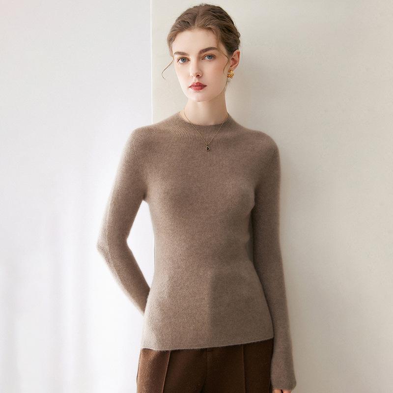 Women's Cross-border Striped Cashmere Knit Slim-fit Sweater, Half-high Neck
