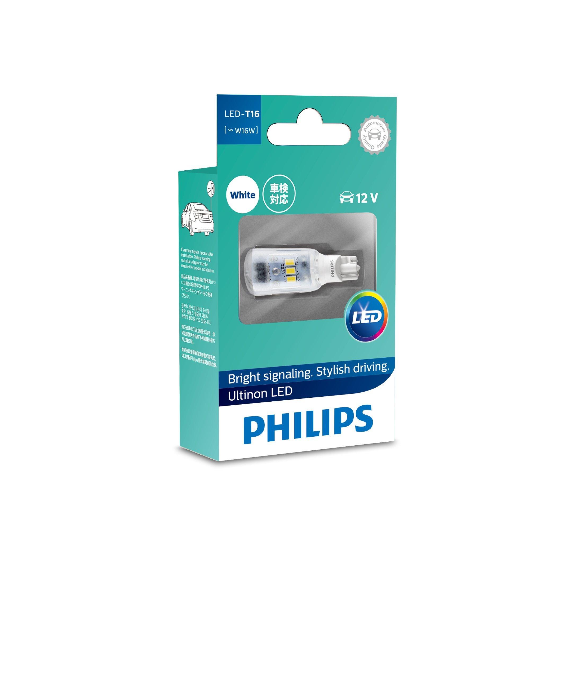 Светодиодная лампа Philips Ultinon LED T16 для автомобиля Задний ход 1 Техосмотр 11067ULWX1 и Свет, 6000К, 140лм, 12В, 2,3Вт, Лампа, Светодиодная, Соответствующая, белый