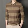 Men S Long Sleeve Striped Polo Shirt Pocketed Casual Top For Middle Aged