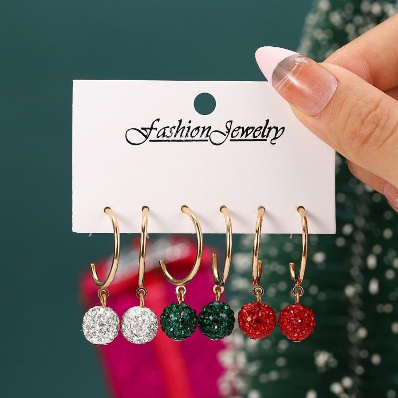 Hot-selling C-shaped earrings, new diamond-encrusted multi-color Christmas pendant, earrings, earrings set.