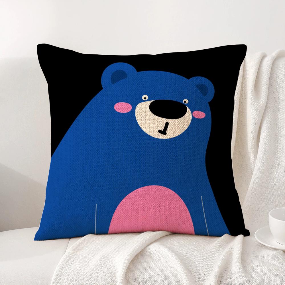 Cartoon Animal Cute Cushion Cover Summer Coolness Linen Fabric Double-Sided Printing Pillow Case Sofa Home Decor Gift