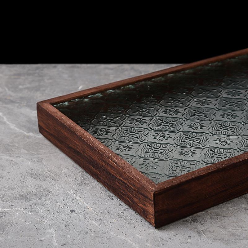 Begonia embossed glass walnut rectangular tea tray storage ornament, tea cup, fruit snack wood decorative tray large