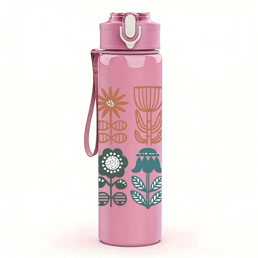 1PC Vintage Floral Botanical Set 750ml Color Plastic Sports Water Bottle Leakproof Flip Straw Lid Suitable for Sports Office Home Use