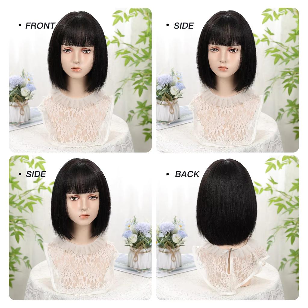 Krátké rovné černé syntetické paruky s ofinou Přírodní pro každodenní nošení Černé paruky pro ženy Cosplay Párty Tepelně odolné