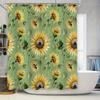 Sunflower Printed Shower Curtain Green Background with Yellow Flowers for Bathroom Decor Customizable
