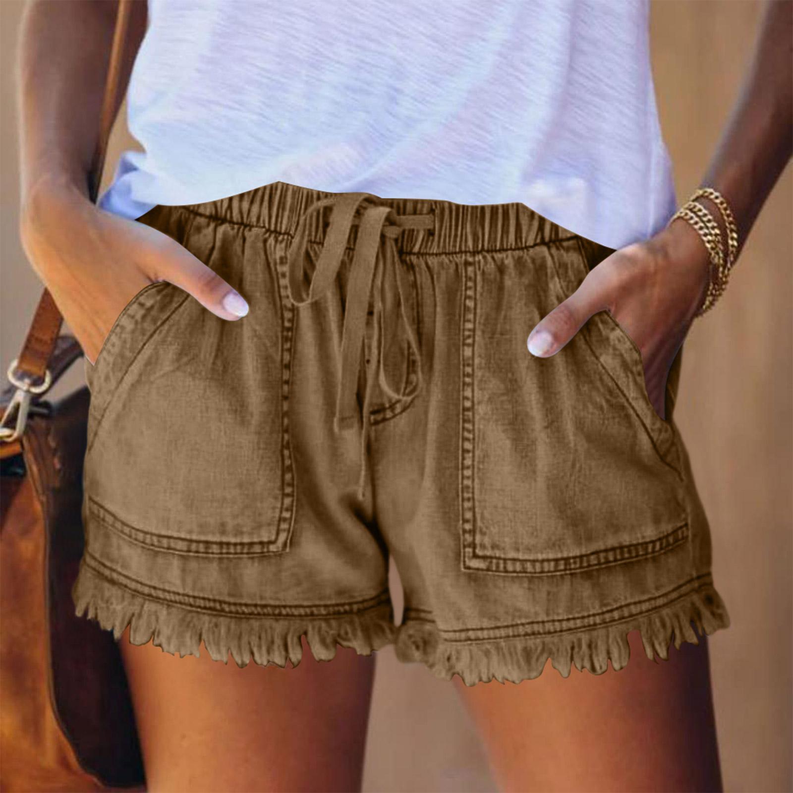 

Women s Color Jeans Stretch Slim Fit Distressed Denim Shorts XL хаки