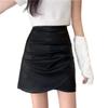 2024 Autumn/Winter Plus Size High Waist Pleated Leather A-line Midi Skirt - Women's Fashion Slimming Irregular Hip-hugging Design