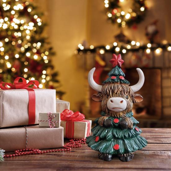 Halloween Highland Cow Resin Figurine Wizard Hat Pumpkin Broom Cattle Statue Sculpture Holiday Party Decoration Ornament