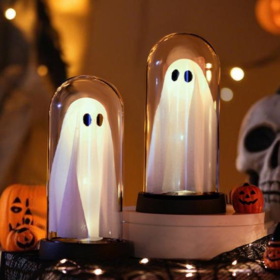 LED Clear Dome Eyeball Night Light Creepy Light-up Eyeball in Cloche with Wooden Base for Home Kitchen Tabletop Mentel Shelf Decor