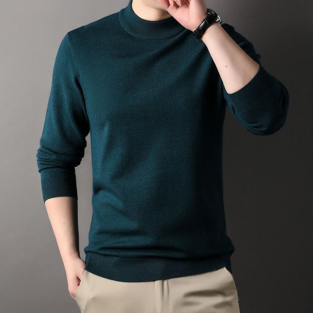 New Autumn Men's Solid Color Half Turtleneck Sweater Men's Warm Bottoming Top Thickened
