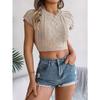 Women Cable Knit Crew Neck Short Sleeve Crop Top