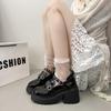 Punk Dark JK Uniform Mary Janes Thick Heel Women's Shoes Rock Chick Short Height Increase Platform Casual Shoes for Ladies