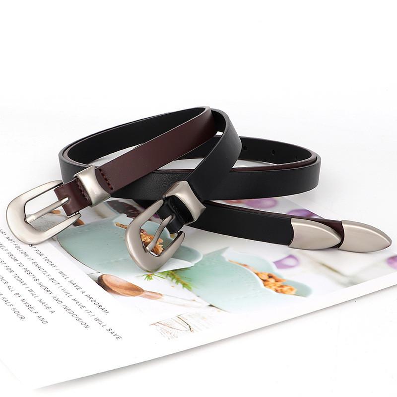 Solid Simple Color Silver Buckle Women Slim Waist Belt Versatile For Use Daily