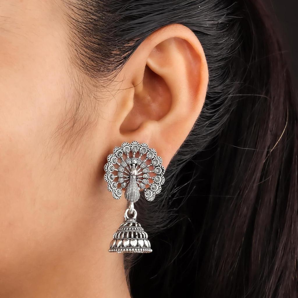 Moda feminina Jhumka Meenakari Kundans Oxidados Flor Templo Sul Indiano Brincos Tradicionais Conjunto estiloso Jhumki Grande Pacote Combinado de 6.